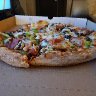 The Works pizza with added pineapple