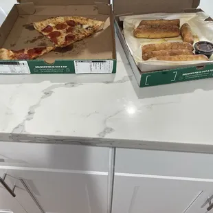 Half Pepperoni and Mushroom and Garlic Parmesan Breadsticks!