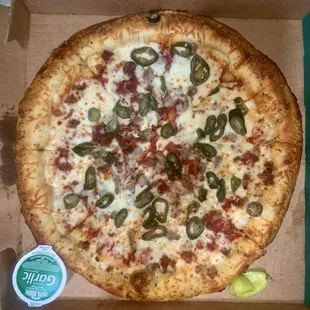 Medium Original Crust Sausage, Jalapeno Peppers, and Bacon Pizza