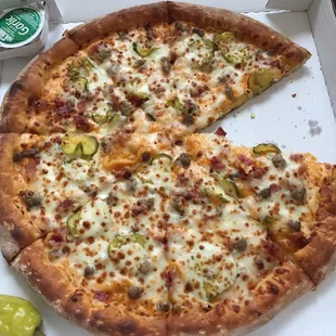 Cheeseburger pizza (they were out of tomatoes...pathetic)