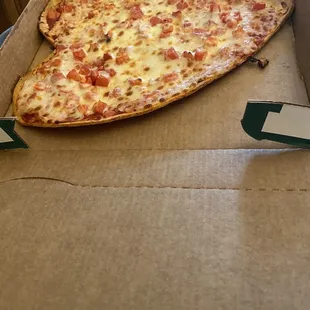 Heart shaped pizza with terribly thin crust