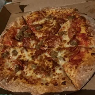 Pepperoni sausage and 6 cheese pizza