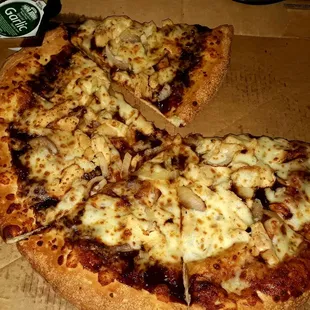BBQ chicken pizza with onions
