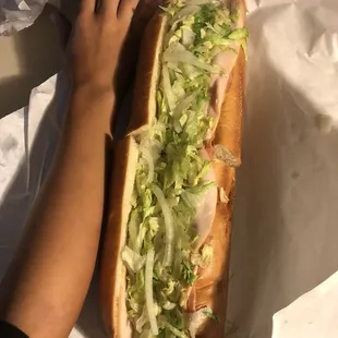 This is my 10 year olds arm to show how big it actually is. I ate the other half for lunch the next day!