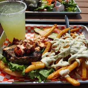 Lamb burger, truffle fries, and a wine margarita!