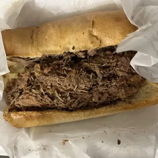 Italian beef sandwich (cheese comes on the bottom)