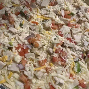 Red onions all over this Chicken Garlic pizza