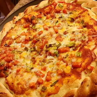 Chicago-style stuffed pizza fresh out of the oven.