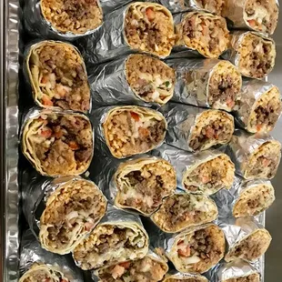 a tray of burritos
