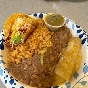 Cheese enchilada taco plate