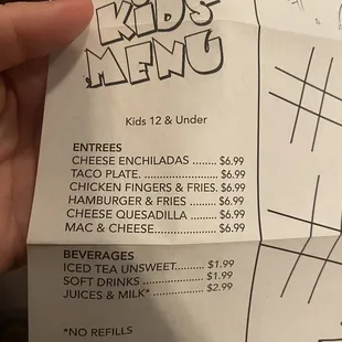 childrens menu