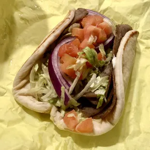 Gyro in wrapper from company.