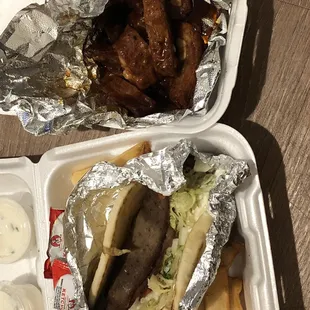 BBQ beef tips with a beef and lamb gyro