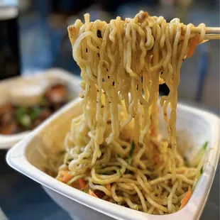 炸酱担担面 Papa Noodle *Mixed*: Housemade Noodles w/ pork + mushroom sauce, housemade chili oil + pickles ($16.88)