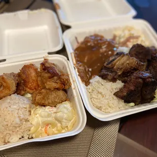 Mini Garlic Chicken and Mixed Plate w/ Roast Pork &amp; Pulehu Ribs