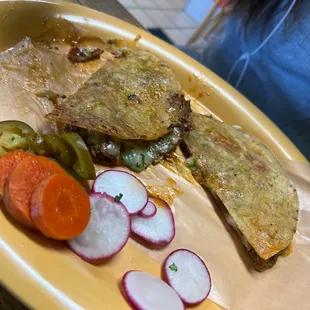 Mulitas, El Pastor and Birria for $4 Each, their sauces and water are complimentary