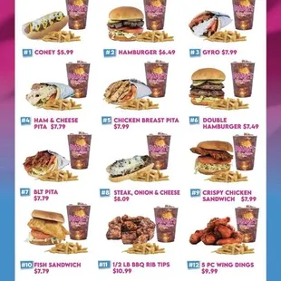 a menu for a fast food restaurant
