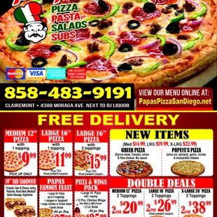 Papas Pizza Menu