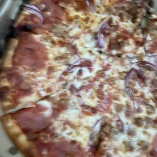 Pepperoni, beef and onion medium pizza