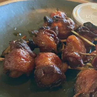 Smoky bacon wrapped around water chestnuts! Delicious!!
