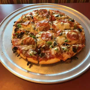 Small veggie pizza with pepperoni - custom order, and awesome!