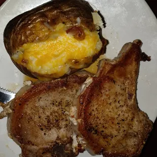 Grilled Pork Chop with Loaded Baked Potato