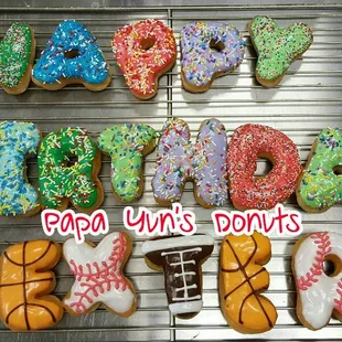 Annie&apos;s custom birthday lettered donuts!