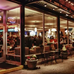 Night time, outside our cozy shop