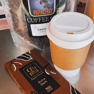 a cup of coffee and a bag of coffee