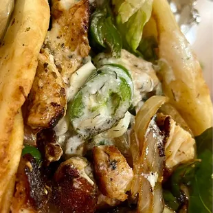 Spicy chicken Pita- see the jalapeños