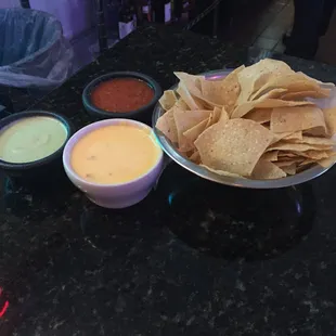 Chips, salsa, and queso...