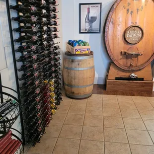 a wine cellar with a barrel of wine