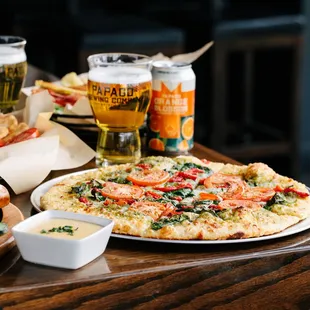 a pizza and beer