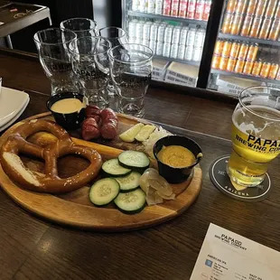 Sausage and pretzel platter