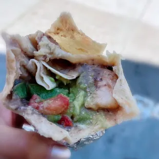 Pretty hard to take an appetizing shot of burrito. After a few bites--see the inside of the Camarones Burrito. So delicious!