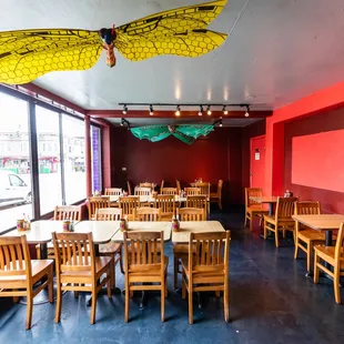 tables and chairs in a restaurant