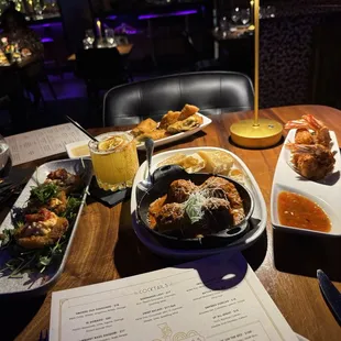 Green fried tomatoes  Meatballs Boudin balls Jumbo shrimp