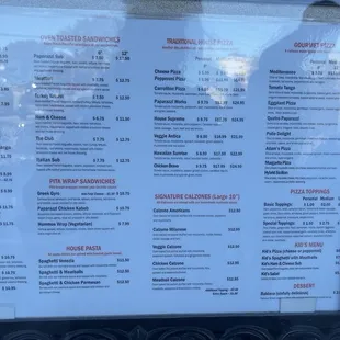 Menu posted outside -as of 01/11/2025