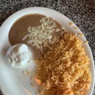 side of rice &amp; beans without the guacamole salad  side of sour cream