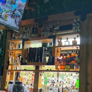 New shelf of premium tequilas and liquors.