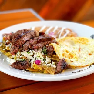 Steak and Eggs Green Salsa Chilaquiles