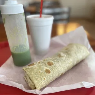 a burrito and a drink