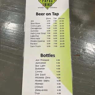 Beer menu - 10/26/21