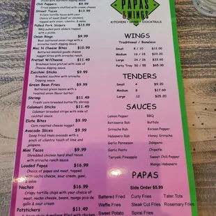 Updated menu