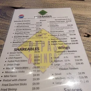 Papas and Wings Menu