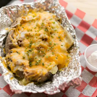 a baked potato and cheese