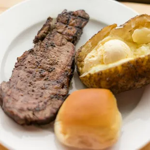 a steak and a baked potato