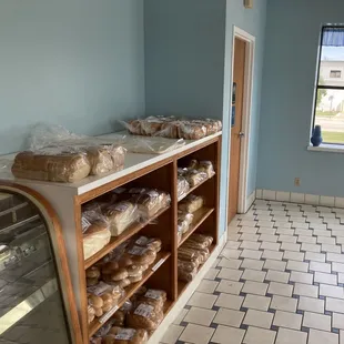 a display of bread and pastries