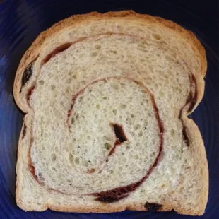 A slice from the very middle of Papa's Cinnamon Raisin loaf. Not very cinnamony or raisiny for the middle.