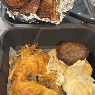 burnt toast , half of the hash browns usually there . disappointed.